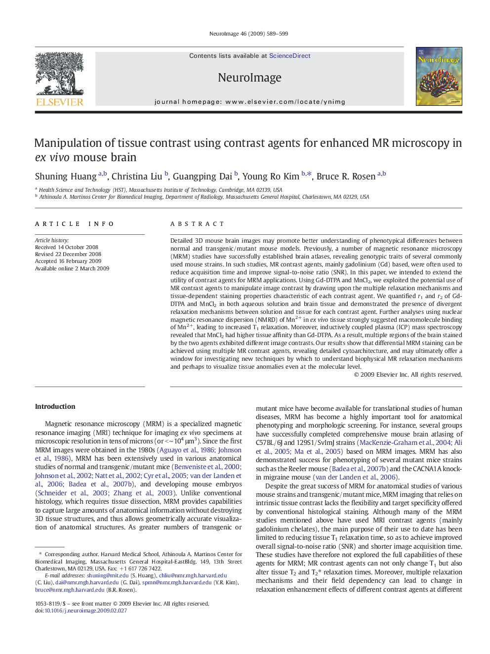 Manipulation of tissue contrast using contrast agents for enhanced MR microscopy in ex vivo mouse brain