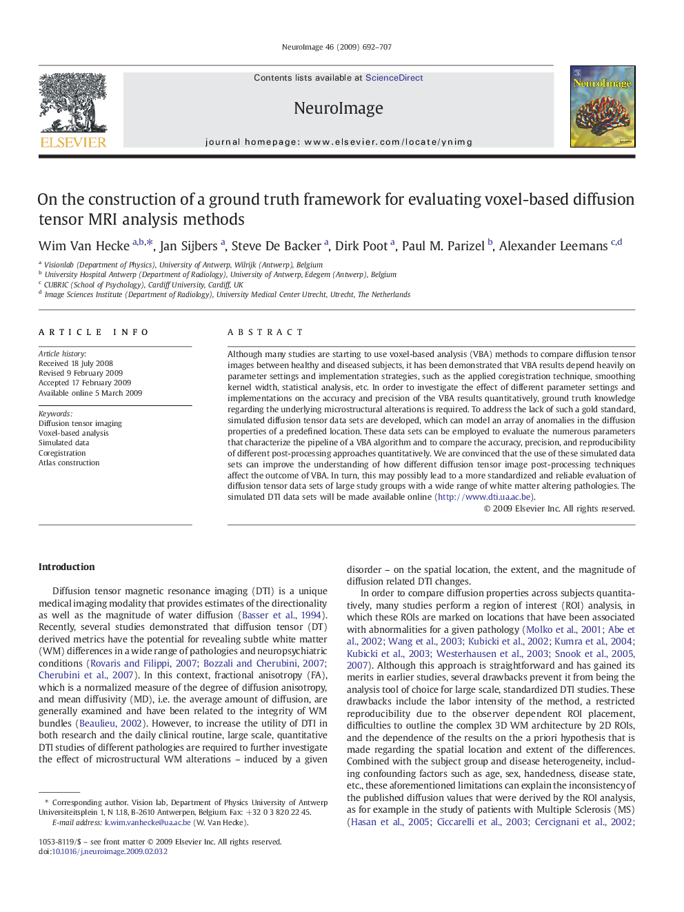 On the construction of a ground truth framework for evaluating voxel-based diffusion tensor MRI analysis methods