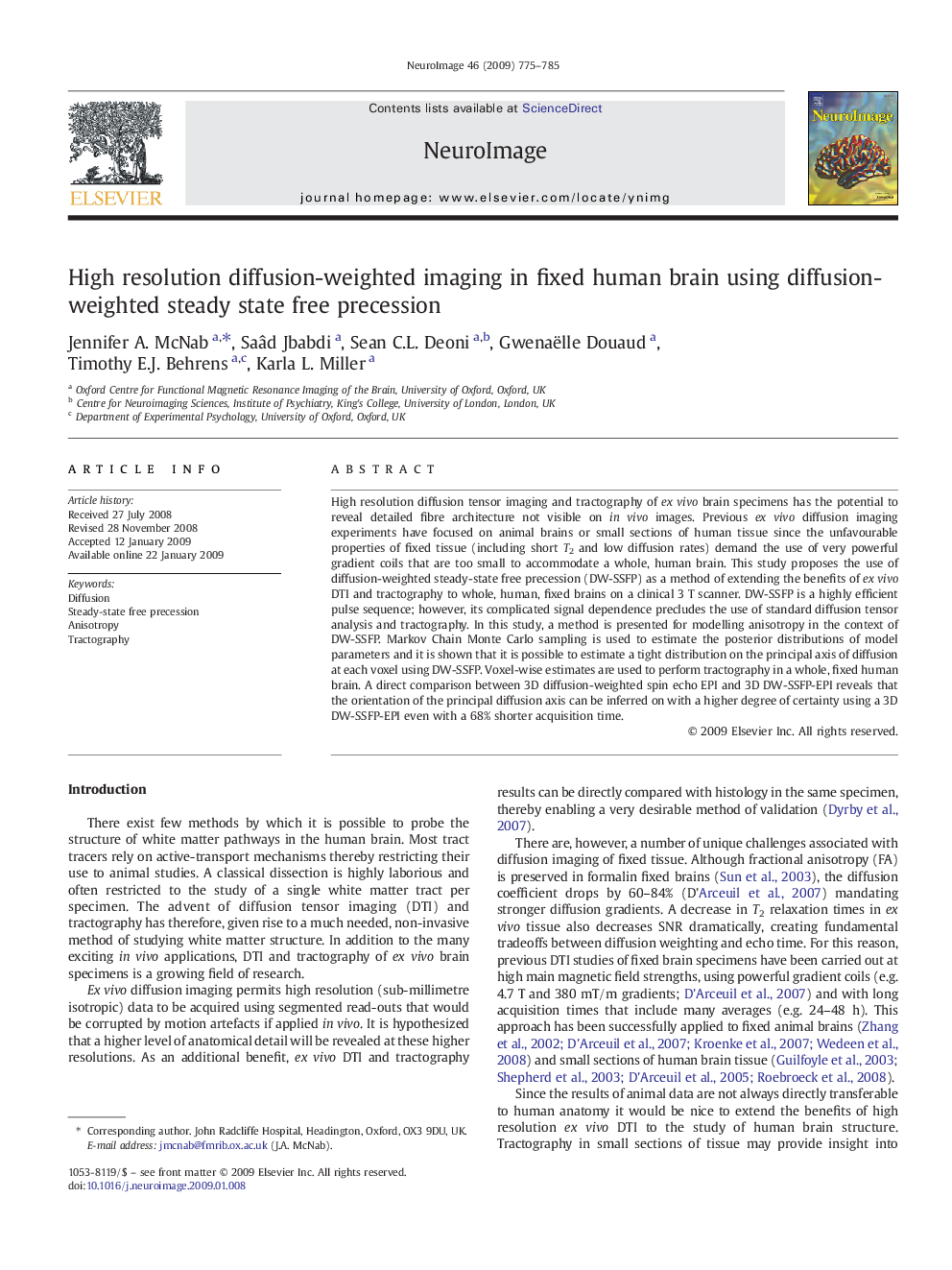 High resolution diffusion-weighted imaging in fixed human brain using diffusion-weighted steady state free precession