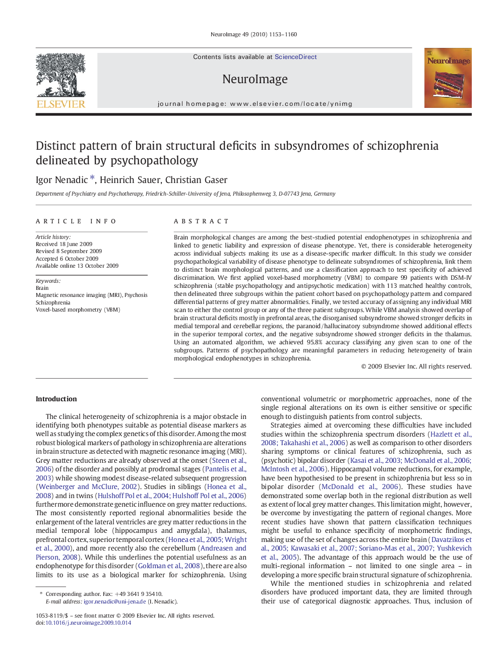 Distinct pattern of brain structural deficits in subsyndromes of schizophrenia delineated by psychopathology