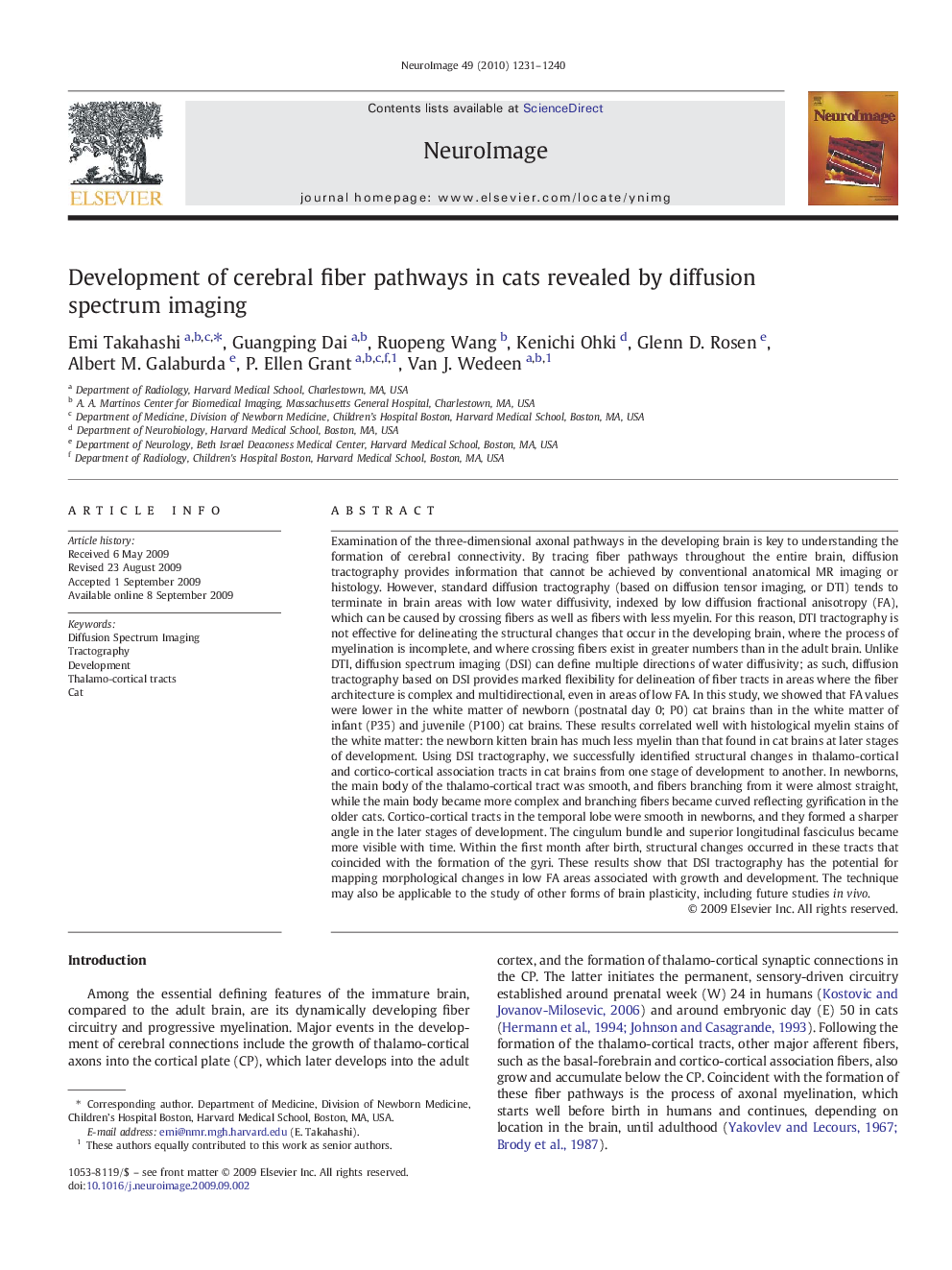 Development of cerebral fiber pathways in cats revealed by diffusion spectrum imaging