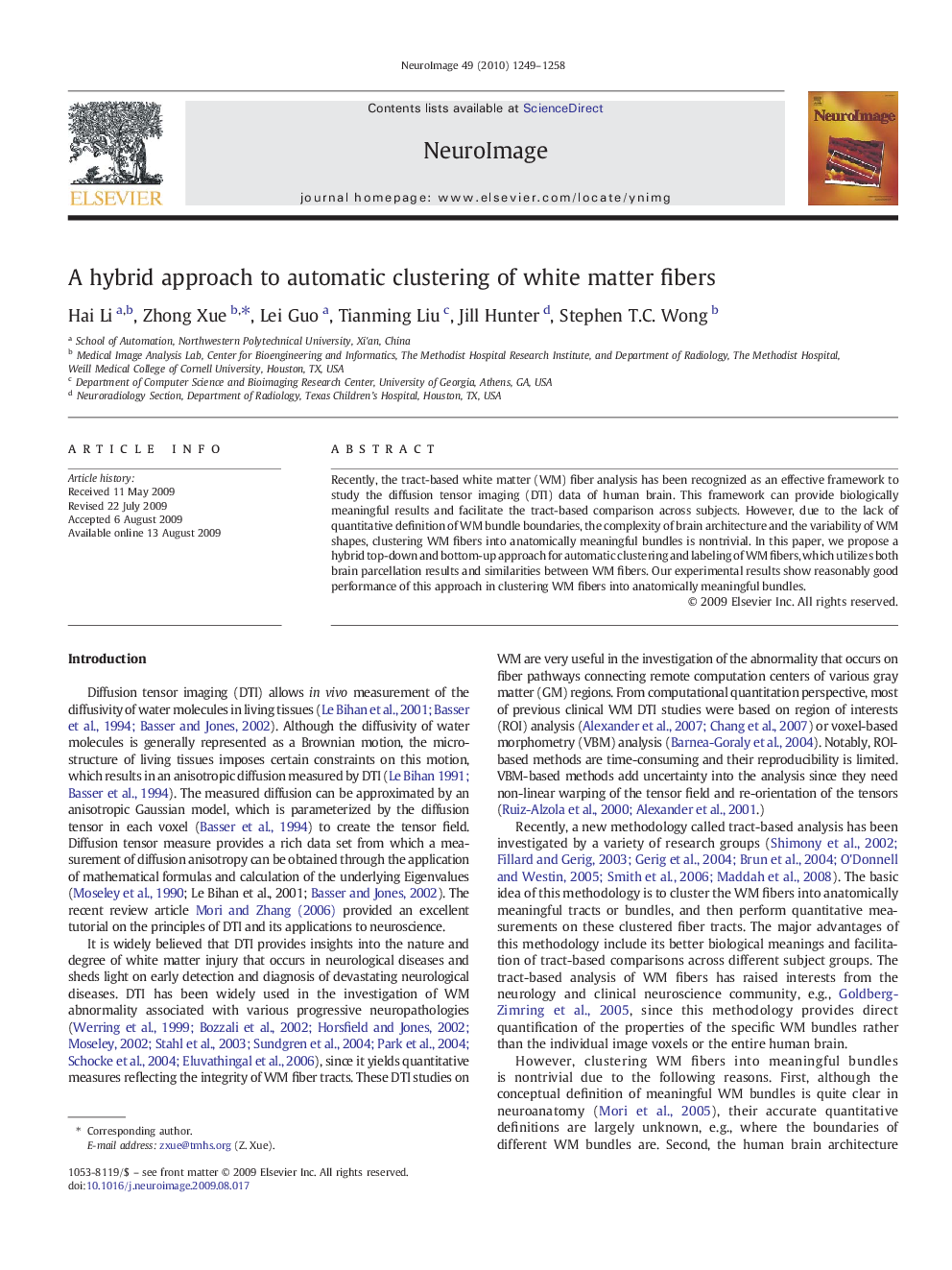 A hybrid approach to automatic clustering of white matter fibers
