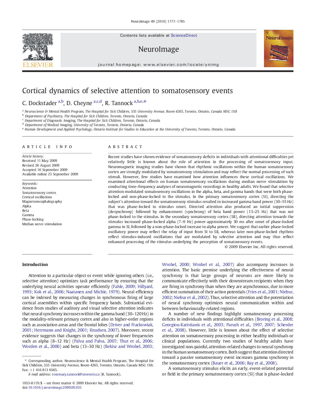 Cortical dynamics of selective attention to somatosensory events