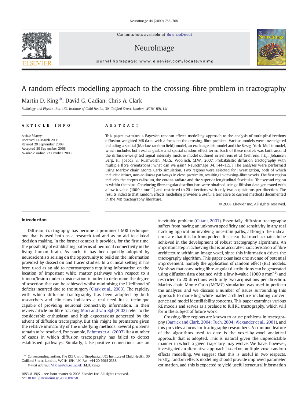 عکس صفحه اول مقاله: A random effects modelling approach to the crossing-fibre problem in tractography A random effects modelling approach to the crossing-fibre problem in tractography