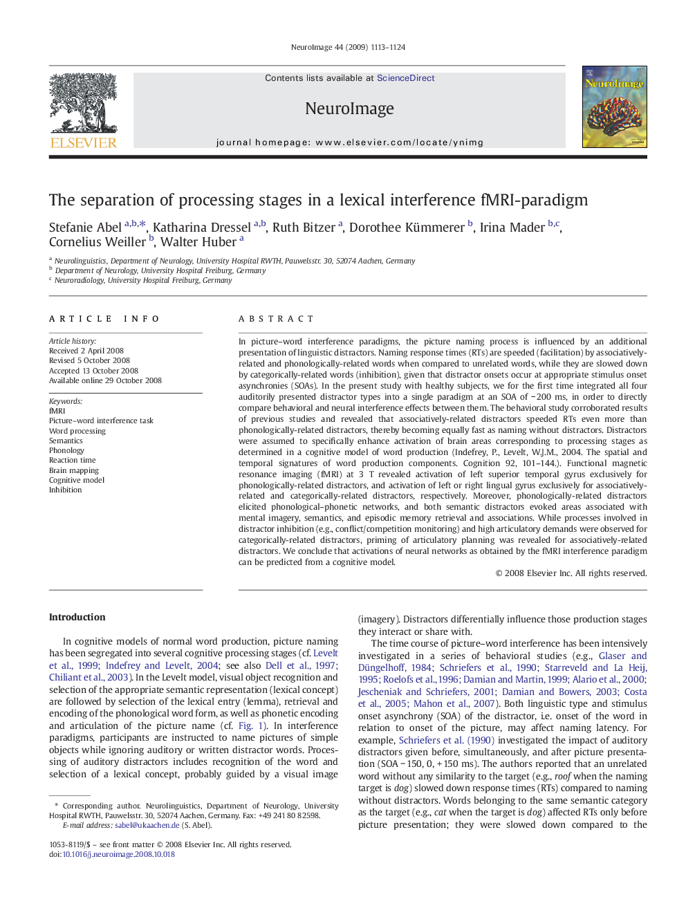 The separation of processing stages in a lexical interference fMRI-paradigm