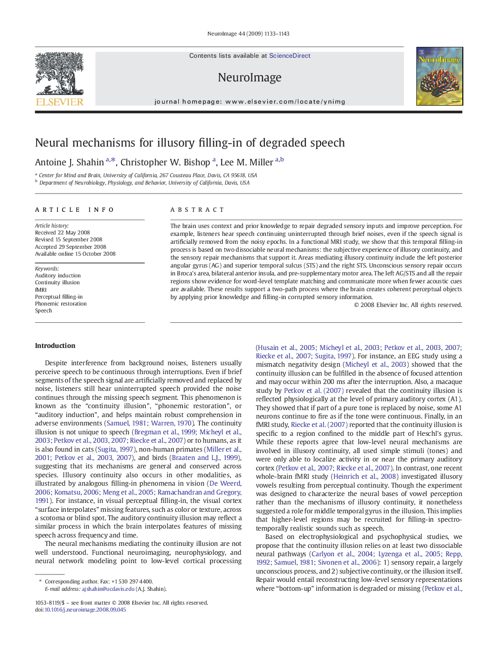 Neural mechanisms for illusory filling-in of degraded speech