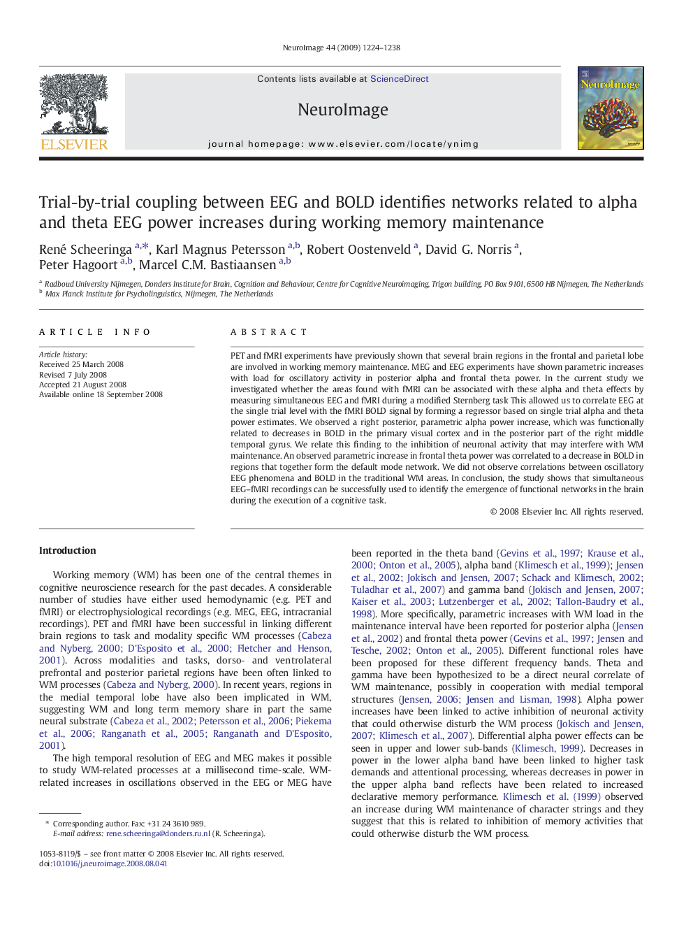 Trial-by-trial coupling between EEG and BOLD identifies networks related to alpha and theta EEG power increases during working memory maintenance