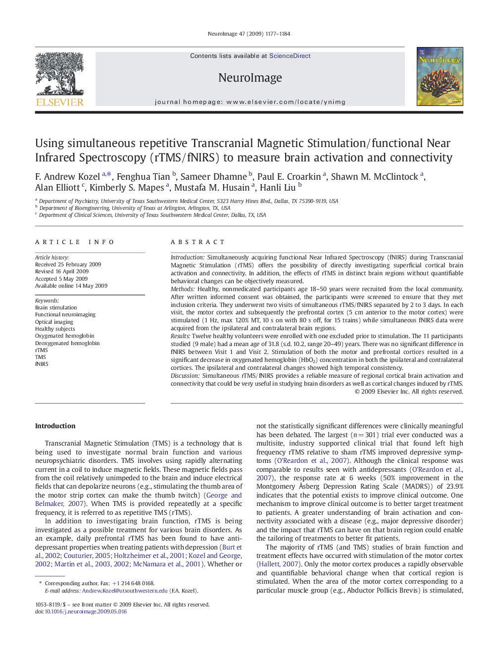 Using simultaneous repetitive Transcranial Magnetic Stimulation/functional Near Infrared Spectroscopy (rTMS/fNIRS) to measure brain activation and connectivity