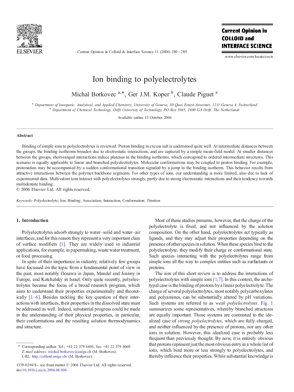 Ion binding to polyelectrolytes