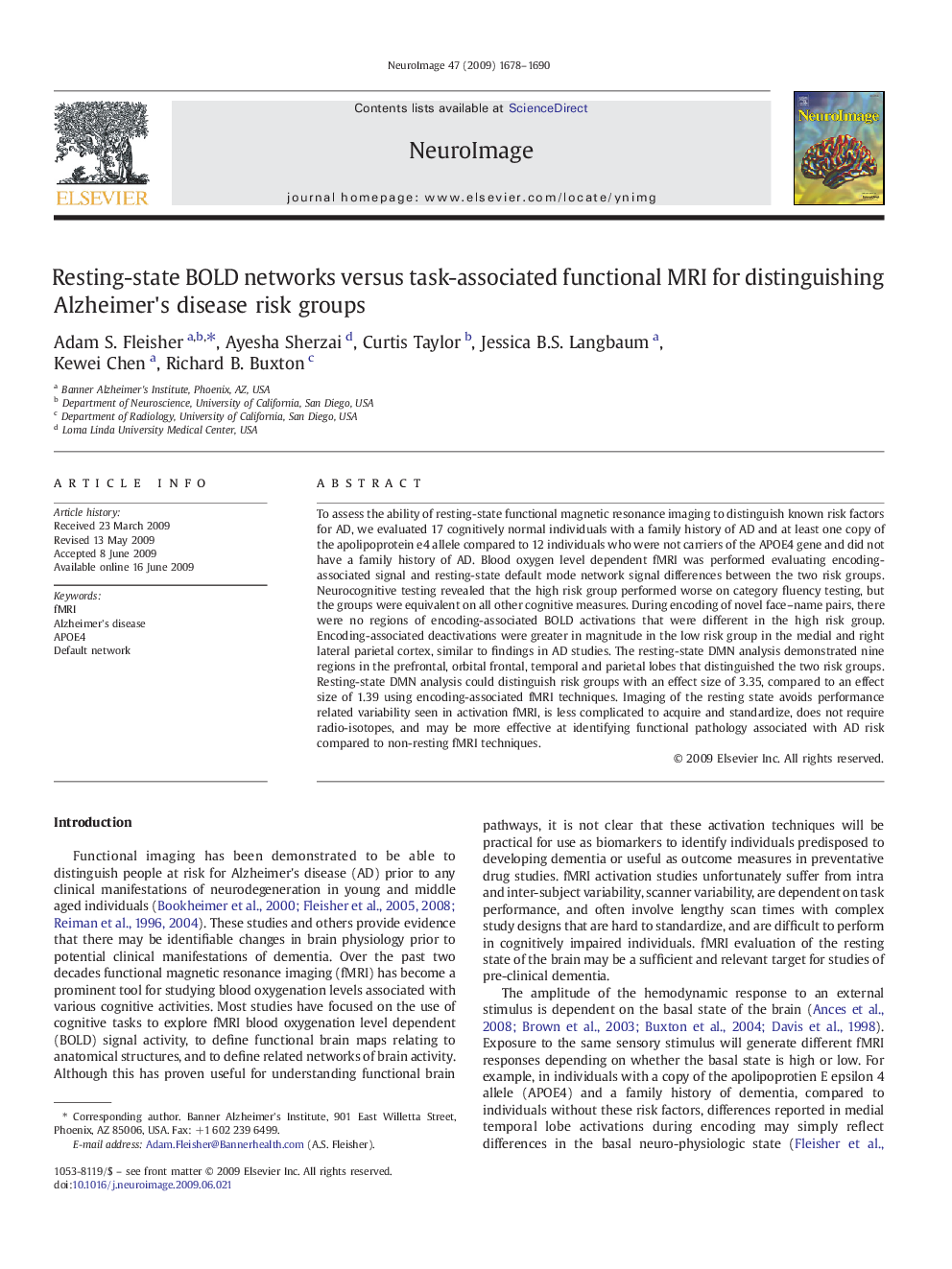 Resting-state BOLD networks versus task-associated functional MRI for distinguishing Alzheimer's disease risk groups