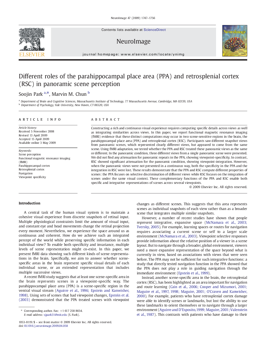 Different roles of the parahippocampal place area (PPA) and retrosplenial cortex (RSC) in panoramic scene perception