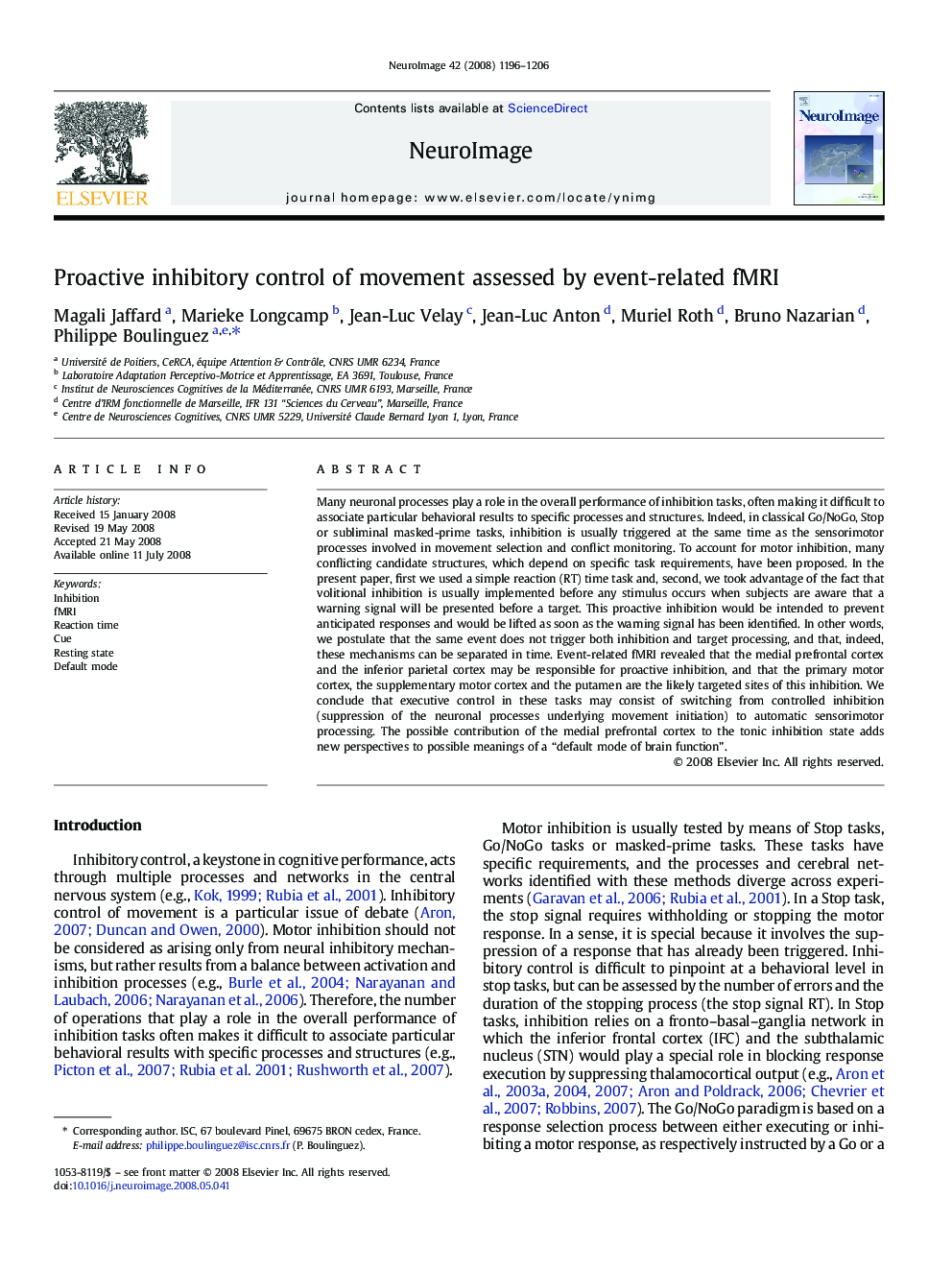 Proactive inhibitory control of movement assessed by event-related fMRI