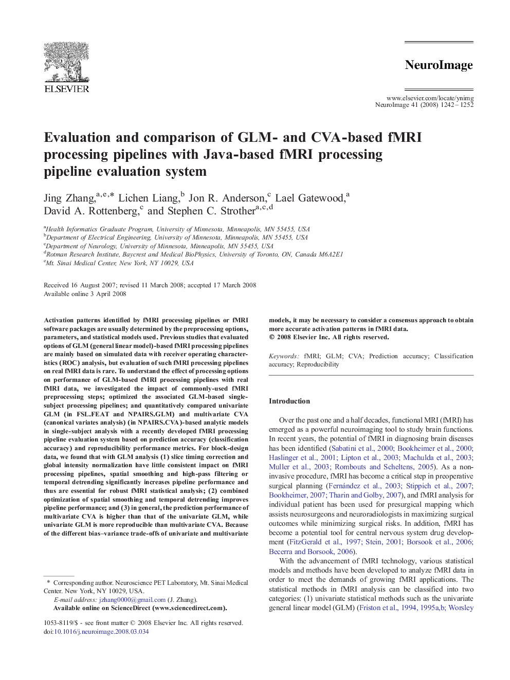 Evaluation and comparison of GLM- and CVA-based fMRI processing pipelines with Java-based fMRI processing pipeline evaluation system