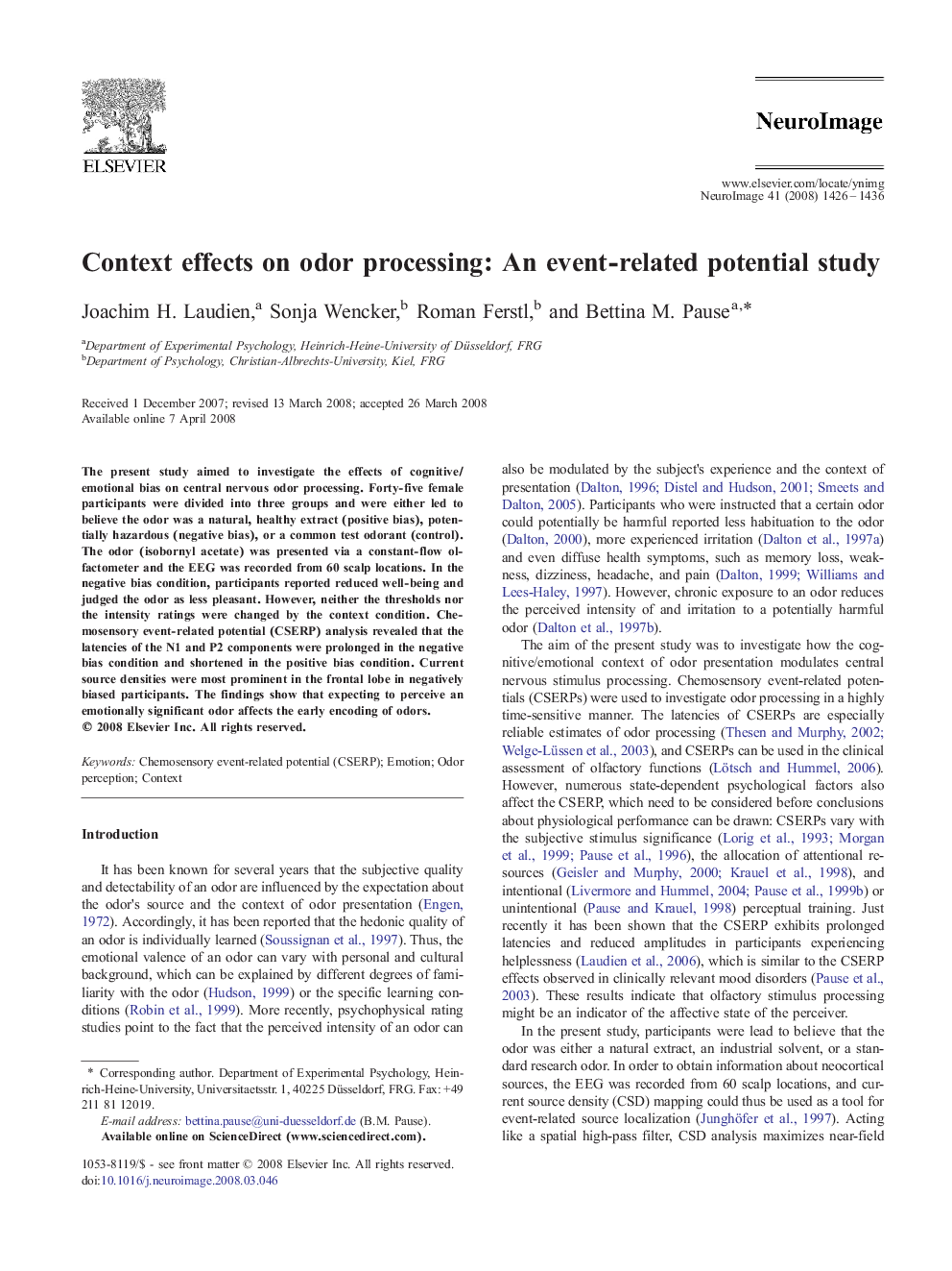 Context effects on odor processing: An event-related potential study