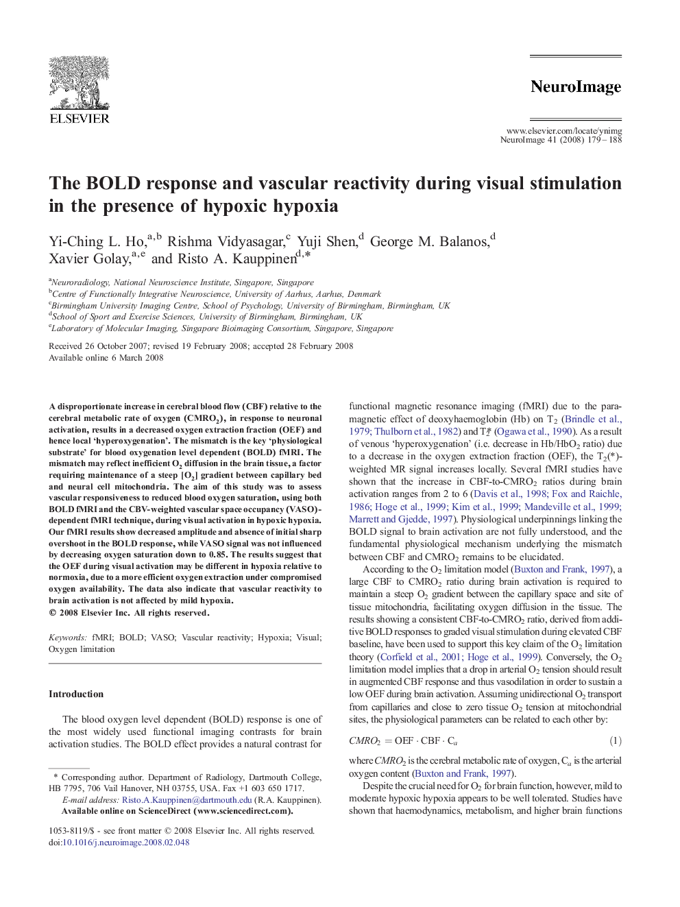 The BOLD response and vascular reactivity during visual stimulation in the presence of hypoxic hypoxia