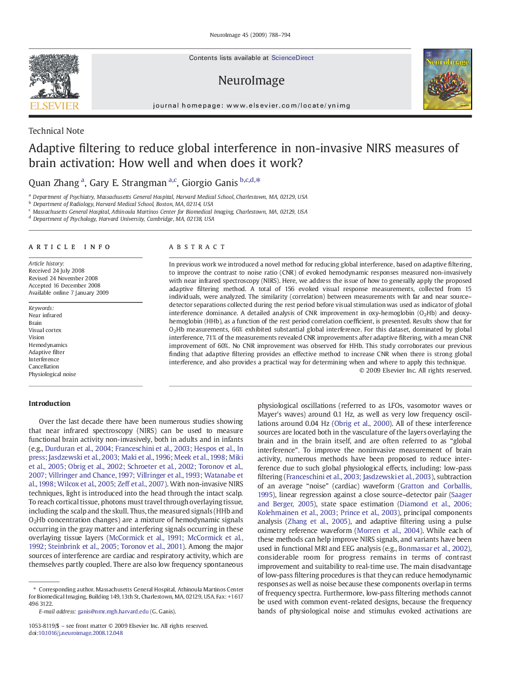 Adaptive filtering to reduce global interference in non-invasive NIRS measures of brain activation: How well and when does it work?