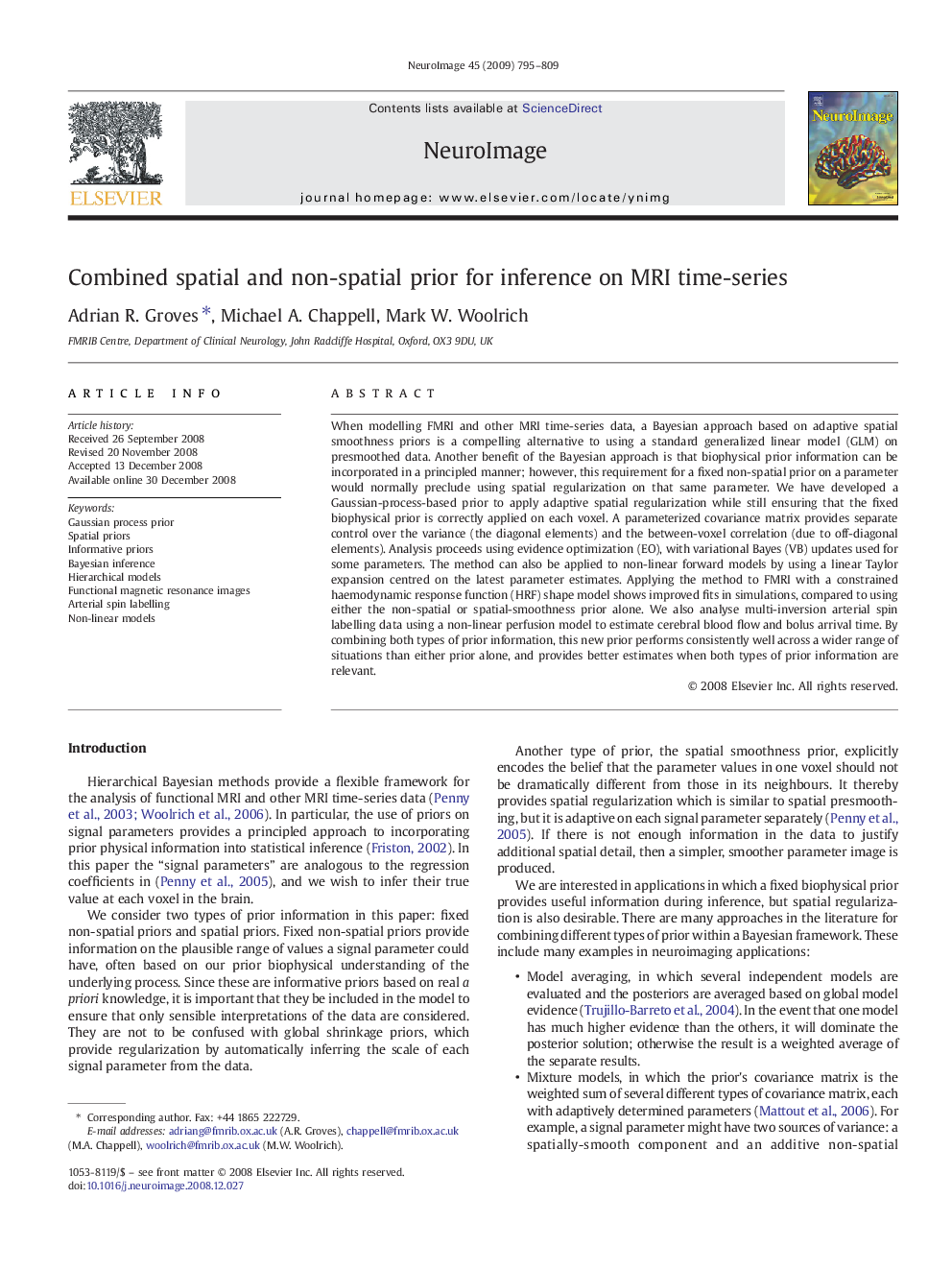 Combined spatial and non-spatial prior for inference on MRI time-series