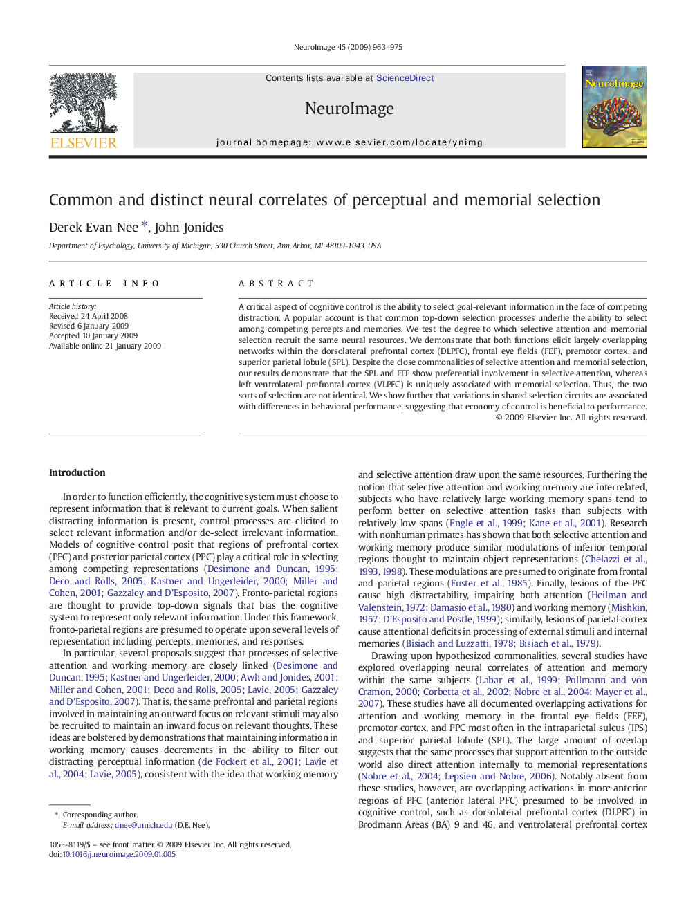 عکس صفحه اول مقاله: Common and distinct neural correlates of perceptual and memorial selection Common and distinct neural correlates of perceptual and memorial selection