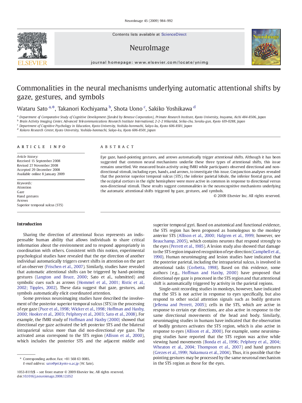 Commonalities in the neural mechanisms underlying automatic attentional shifts by gaze, gestures, and symbols