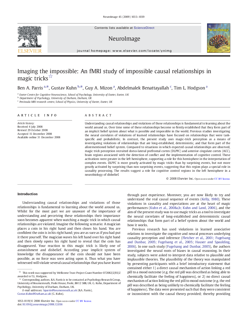 Imaging the impossible: An fMRI study of impossible causal relationships in magic tricks