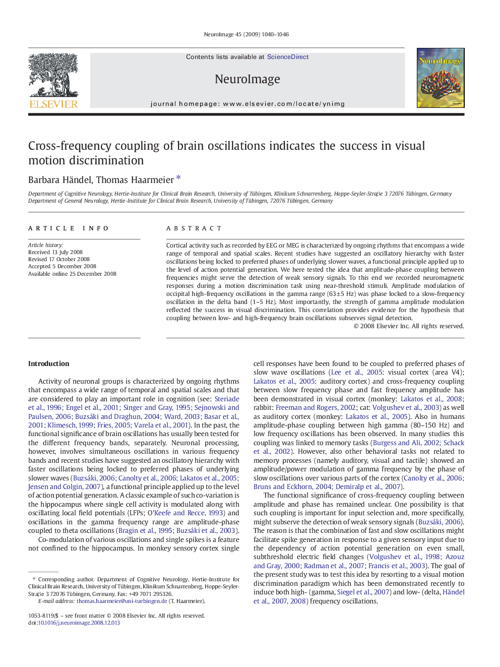 Cross-frequency coupling of brain oscillations indicates the success in visual motion discrimination