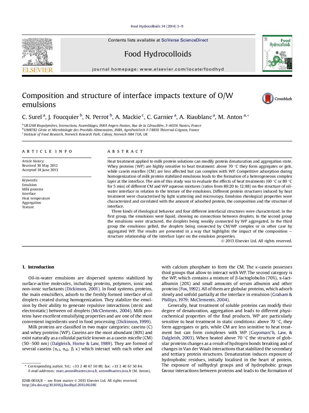 Composition and structure of interface impacts texture of O/W emulsions