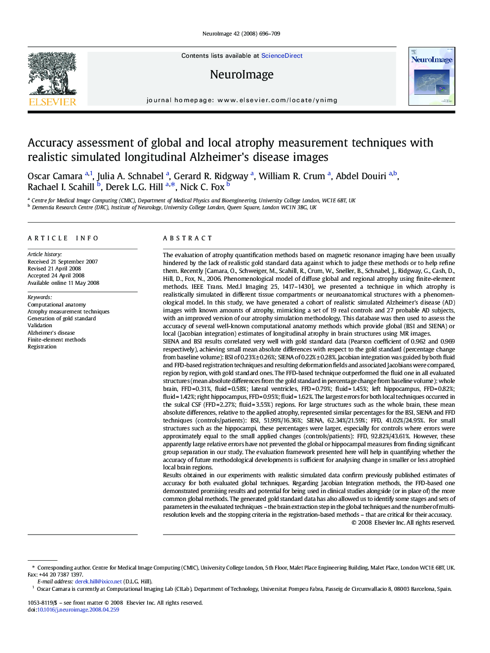 Accuracy assessment of global and local atrophy measurement techniques with realistic simulated longitudinal Alzheimer's disease images