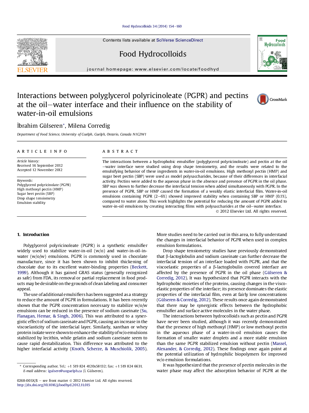 Interactions between polyglycerol polyricinoleate (PGPR) and pectins at the oil–water interface and their influence on the stability of water-in-oil emulsions