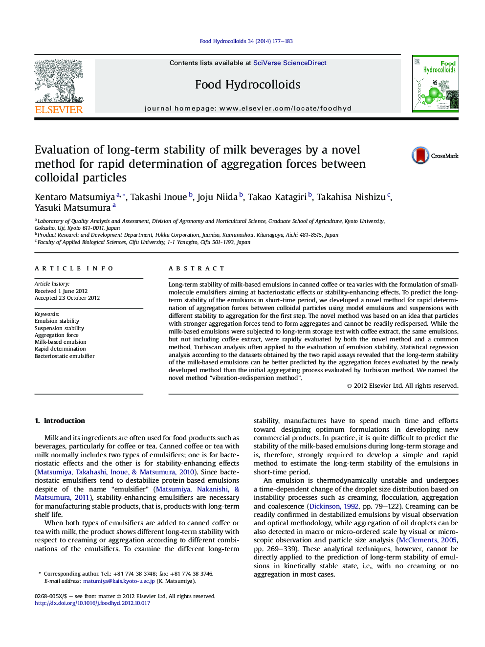 Evaluation of long-term stability of milk beverages by a novel method for rapid determination of aggregation forces between colloidal particles