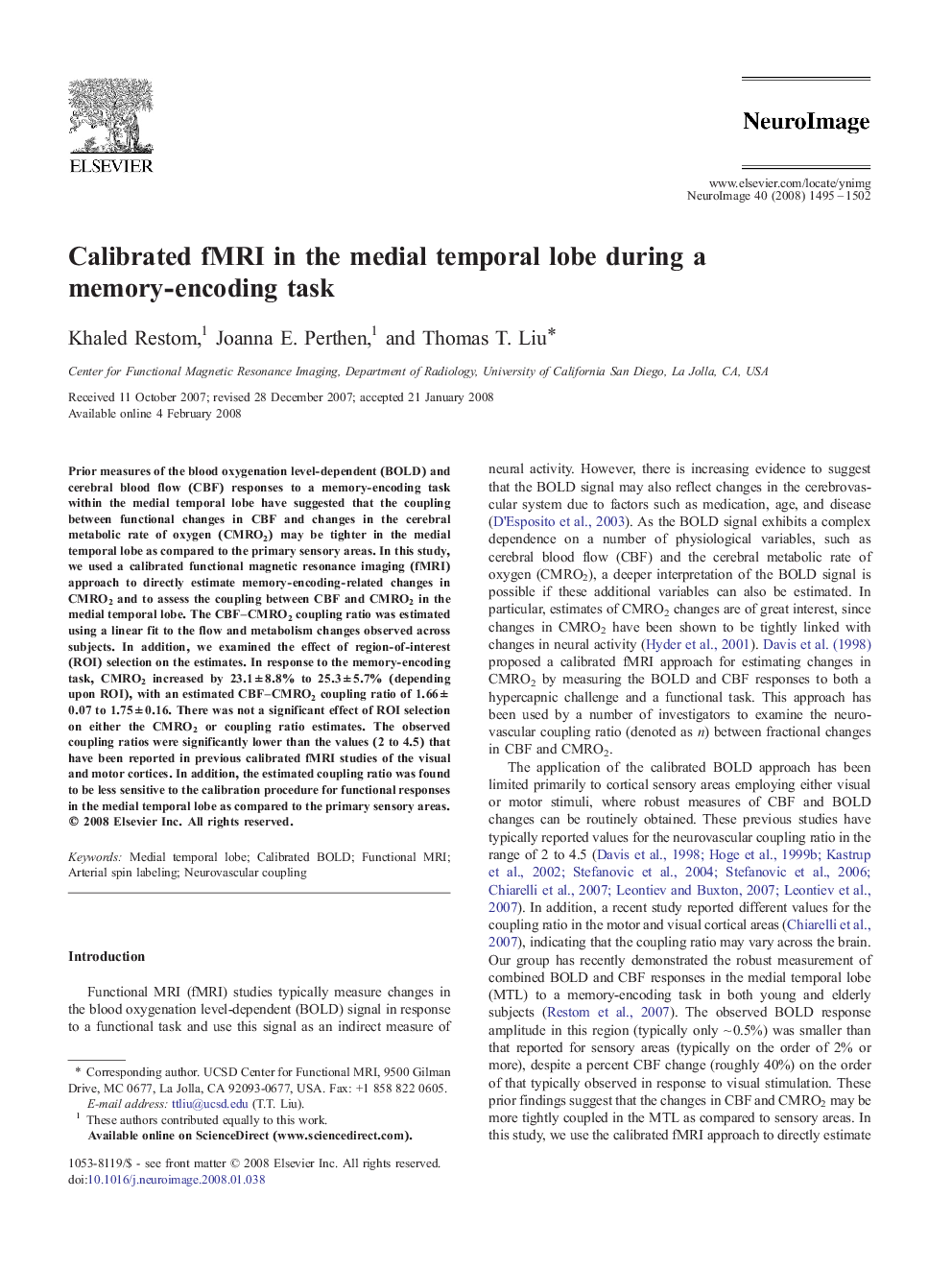 Calibrated fMRI in the medial temporal lobe during a memory-encoding task