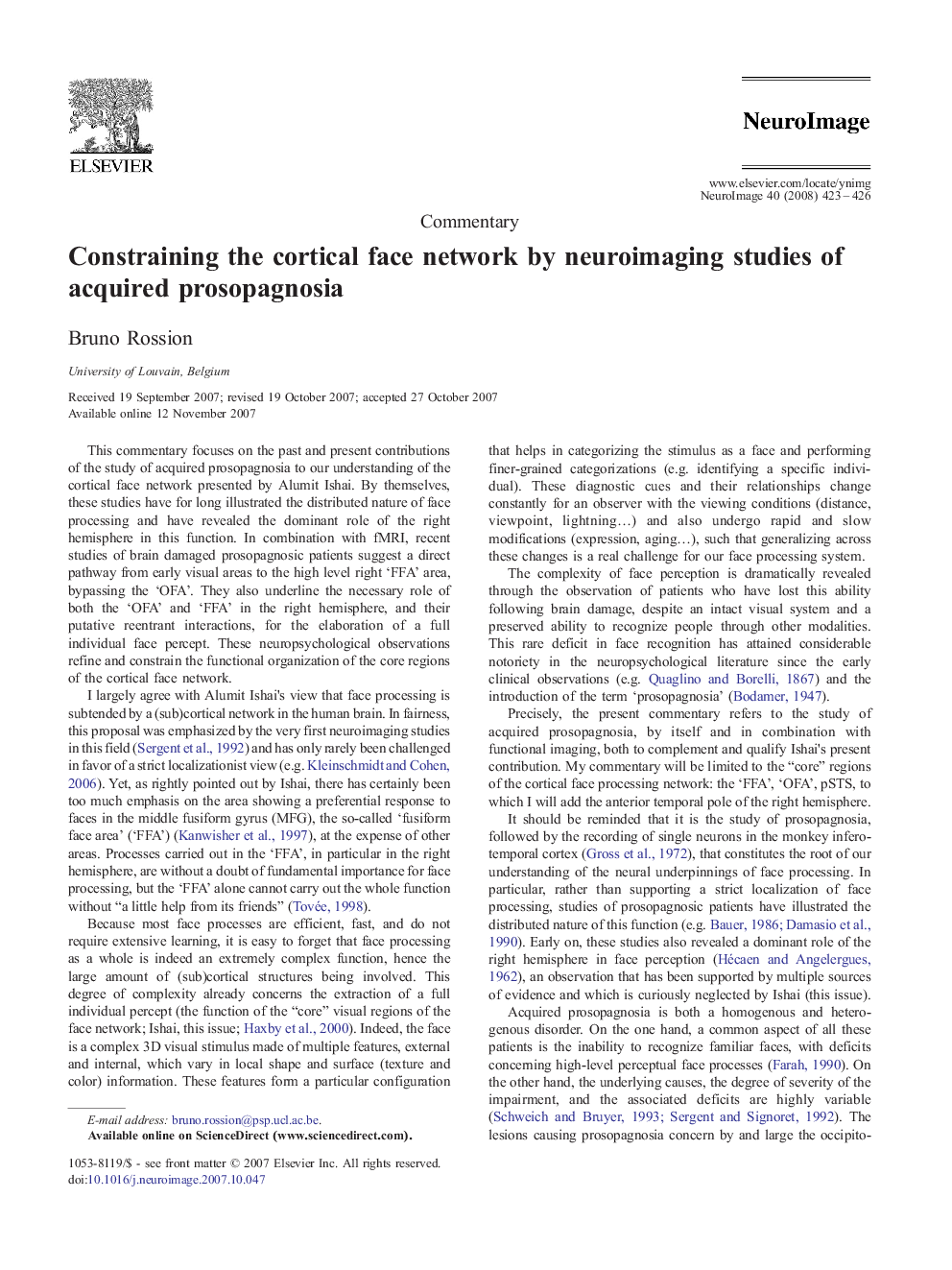 عکس صفحه اول مقاله: Constraining the cortical face network by neuroimaging studies of acquired prosopagnosia Constraining the cortical face network by neuroimaging studies of acquired prosopagnosia