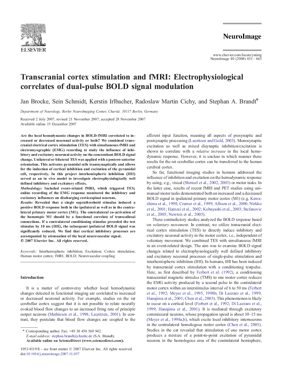 Transcranial cortex stimulation and fMRI: Electrophysiological correlates of dual-pulse BOLD signal modulation