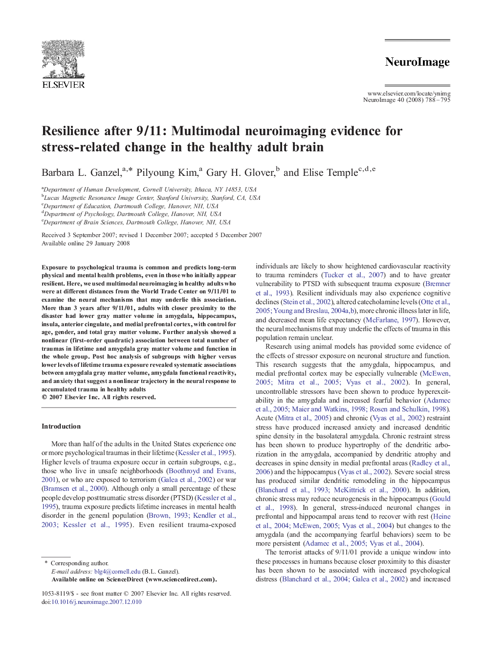 عکس صفحه اول مقاله: Resilience after 9/11: Multimodal neuroimaging evidence for stress-related change in the healthy adult brain Resilience after 9/11: Multimodal neuroimaging evidence for stress-related change in the healthy adult brain