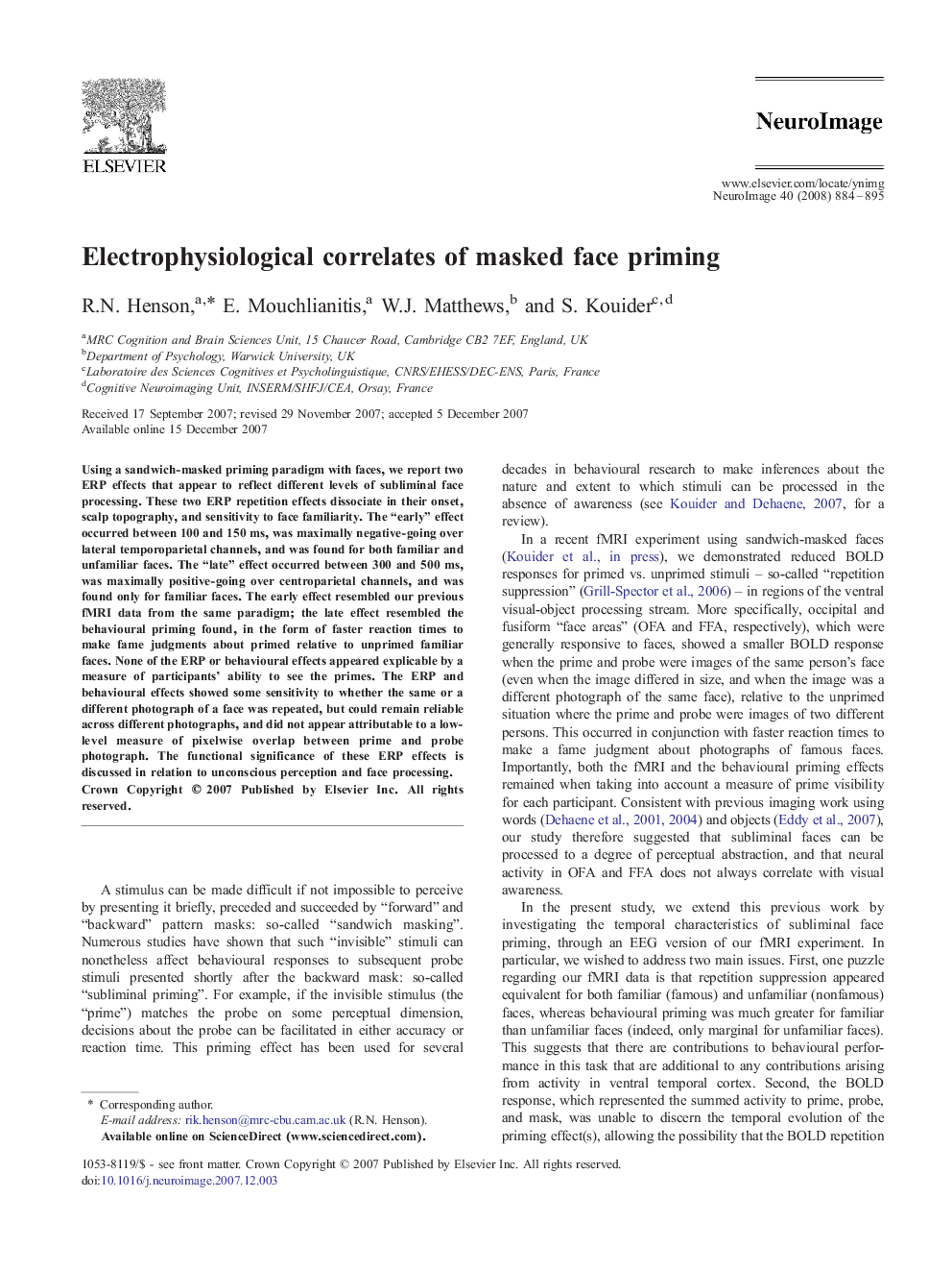 عکس صفحه اول مقاله: Electrophysiological correlates of masked face priming Electrophysiological correlates of masked face priming