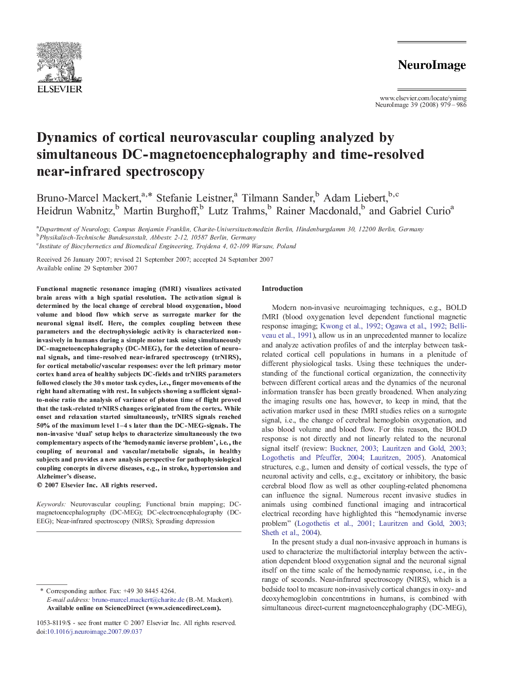 Dynamics of cortical neurovascular coupling analyzed by simultaneous DC-magnetoencephalography and time-resolved near-infrared spectroscopy