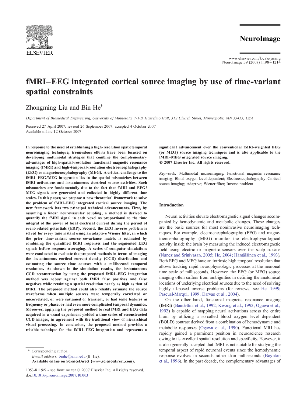 عکس صفحه اول مقاله: fMRI-EEG integrated cortical source imaging by use of time-variant spatial constraints fMRI-EEG integrated cortical source imaging by use of time-variant spatial constraints