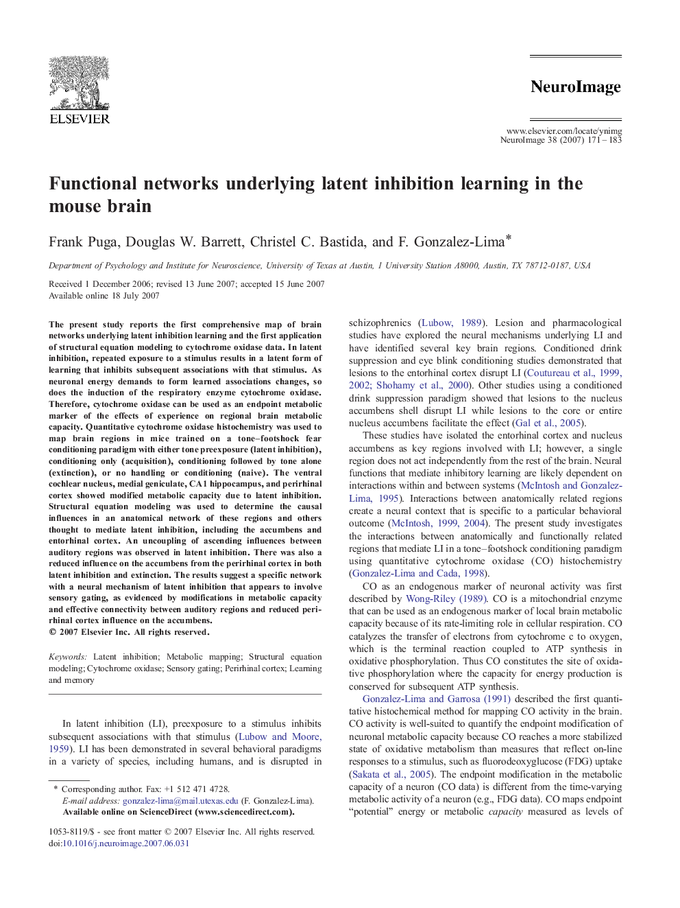 Functional networks underlying latent inhibition learning in the mouse brain