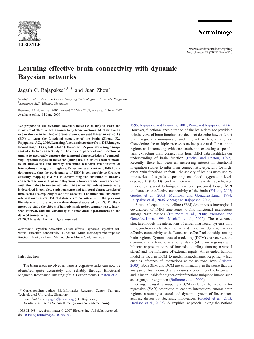 Learning effective brain connectivity with dynamic Bayesian networks