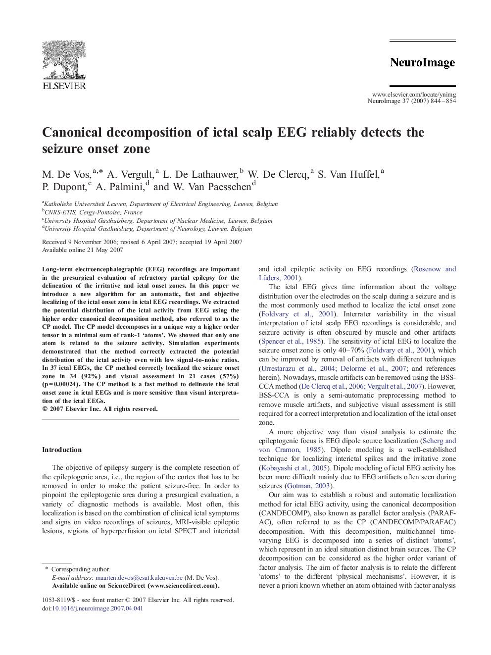 Canonical decomposition of ictal scalp EEG reliably detects the seizure onset zone