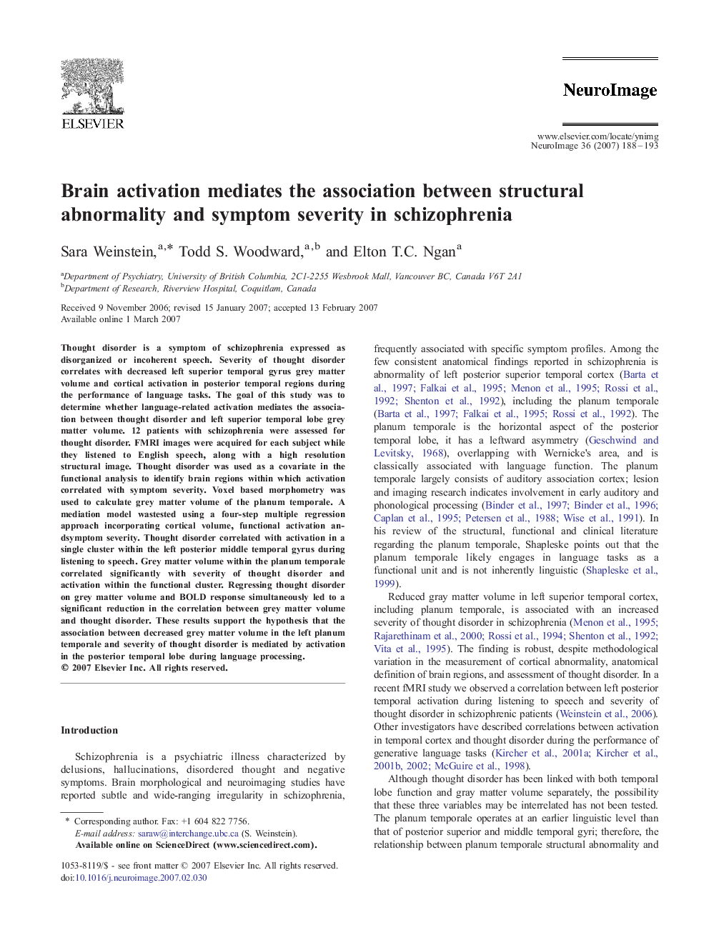Brain activation mediates the association between structural abnormality and symptom severity in schizophrenia