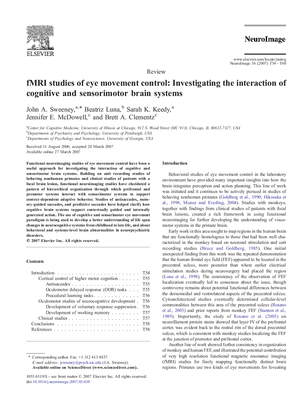 عکس صفحه اول مقاله: fMRI studies of eye movement control: Investigating the interaction of cognitive and sensorimotor brain systems fMRI studies of eye movement control: Investigating the interaction of cognitive and sensorimotor brain systems