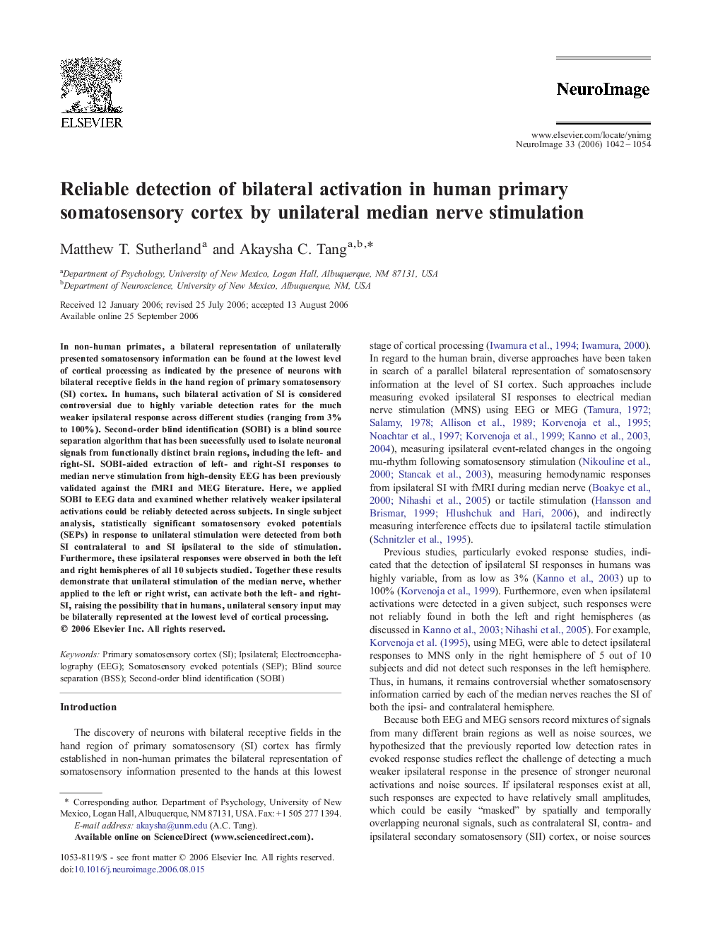 Reliable detection of bilateral activation in human primary somatosensory cortex by unilateral median nerve stimulation