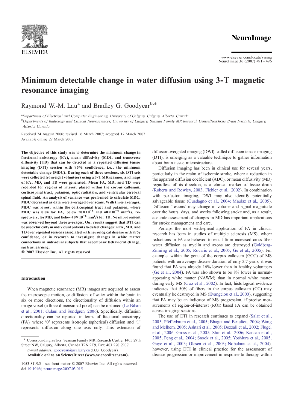 Minimum detectable change in water diffusion using 3-T magnetic resonance imaging
