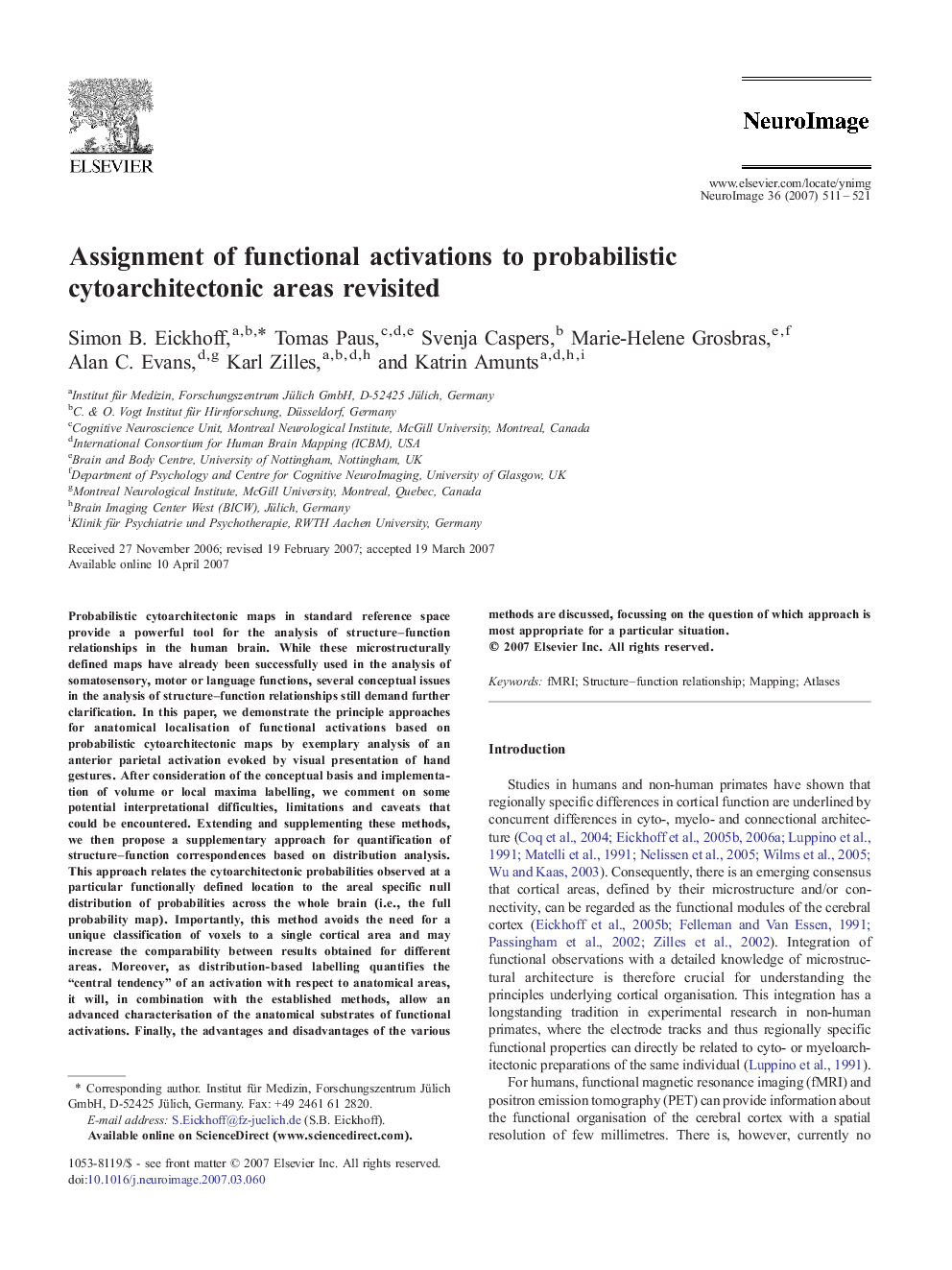 Assignment of functional activations to probabilistic cytoarchitectonic areas revisited