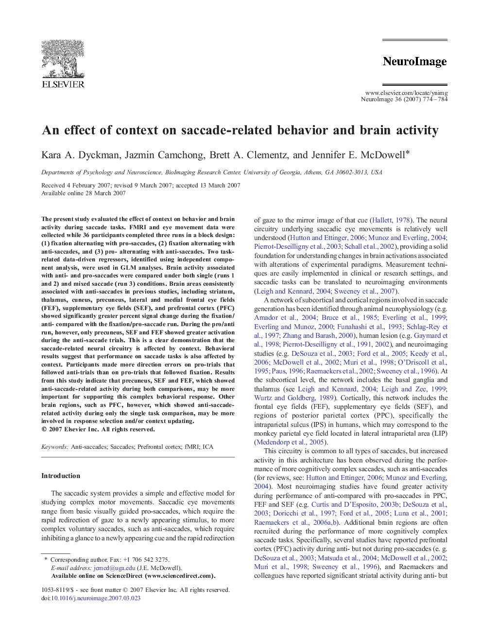 An effect of context on saccade-related behavior and brain activity