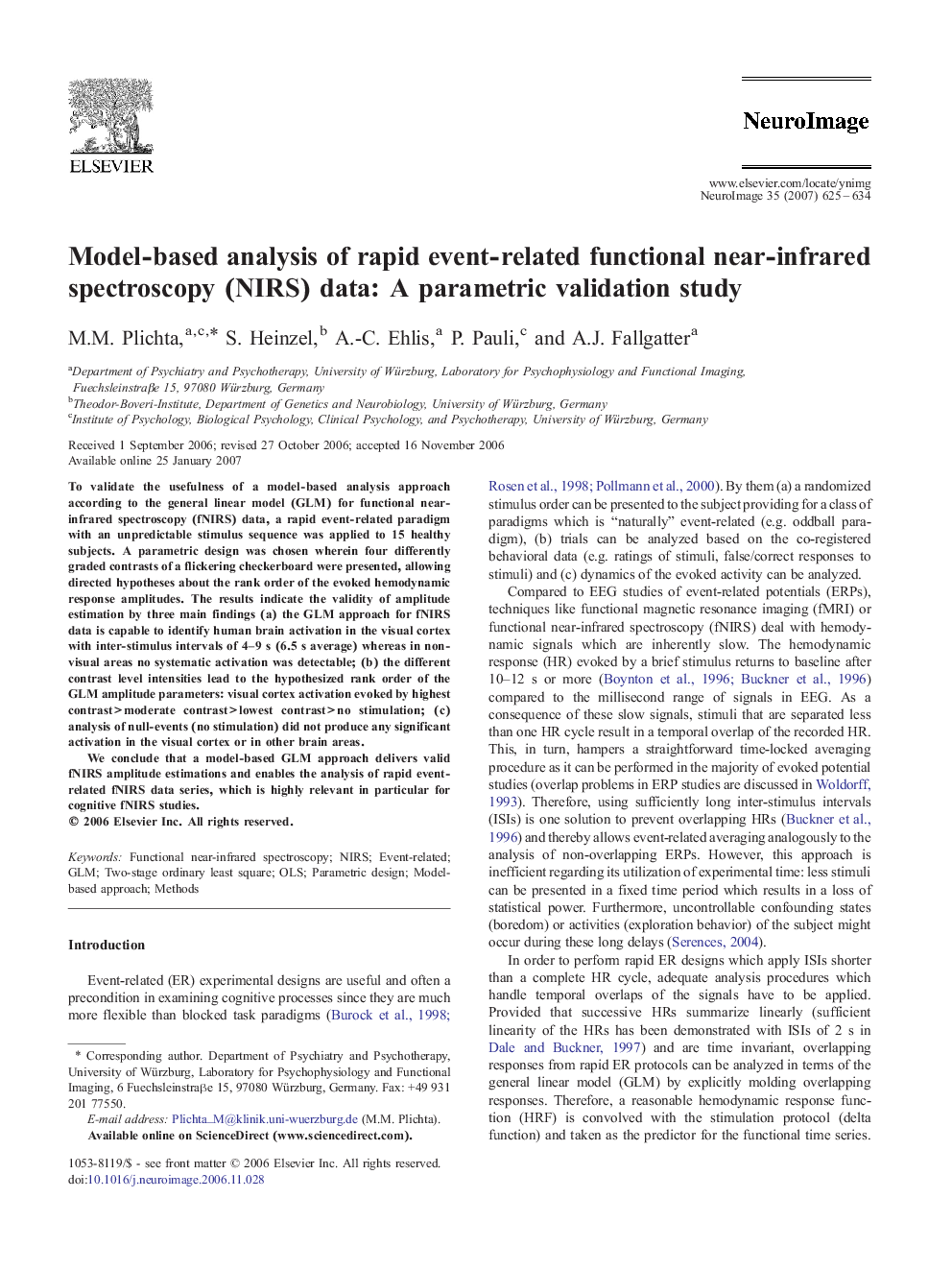 Model-based analysis of rapid event-related functional near-infrared spectroscopy (NIRS) data: A parametric validation study