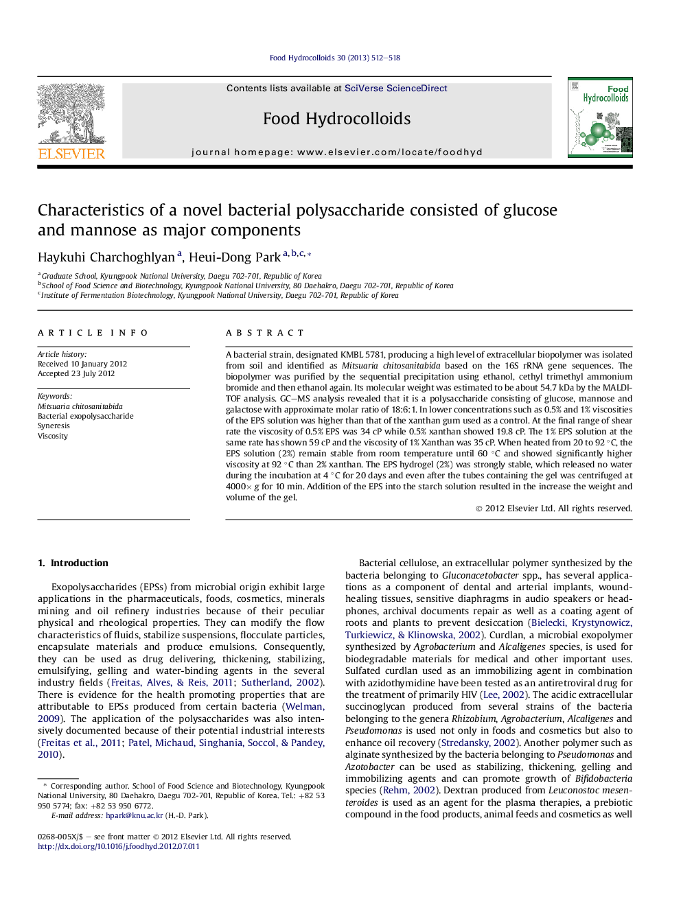 Characteristics of a novel bacterial polysaccharide consisted of glucose and mannose as major components