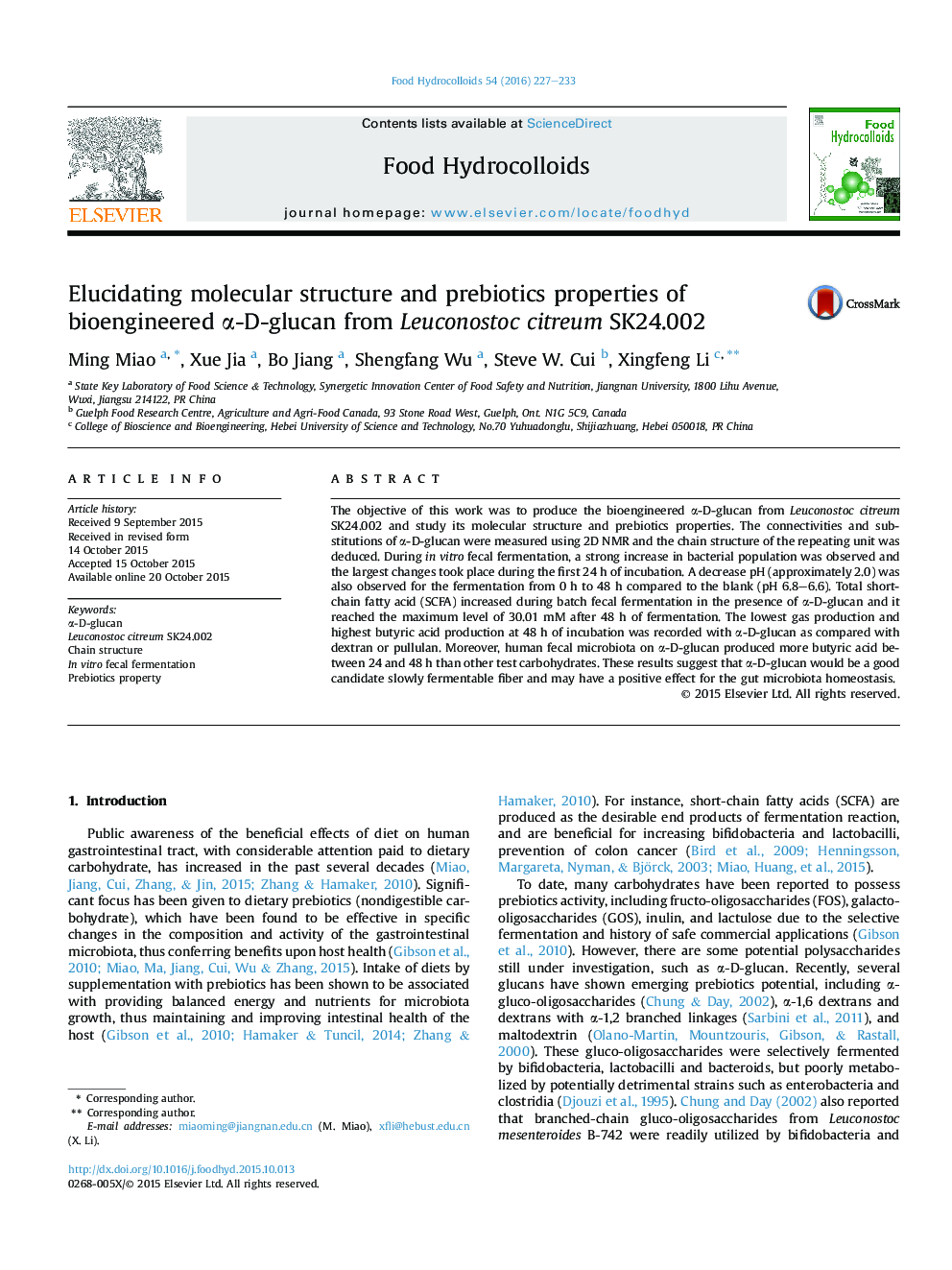 Elucidating molecular structure and prebiotics properties of bioengineered Î±-D-glucan from Leuconostoc citreum SK24.002