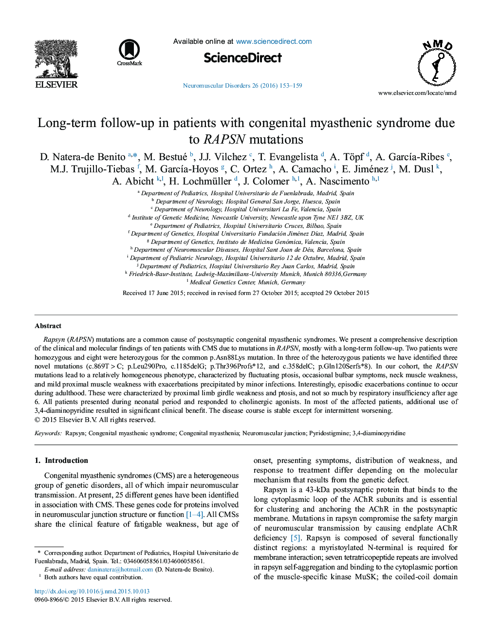 Long-term follow-up in patients with congenital myasthenic syndrome due to RAPSN mutations