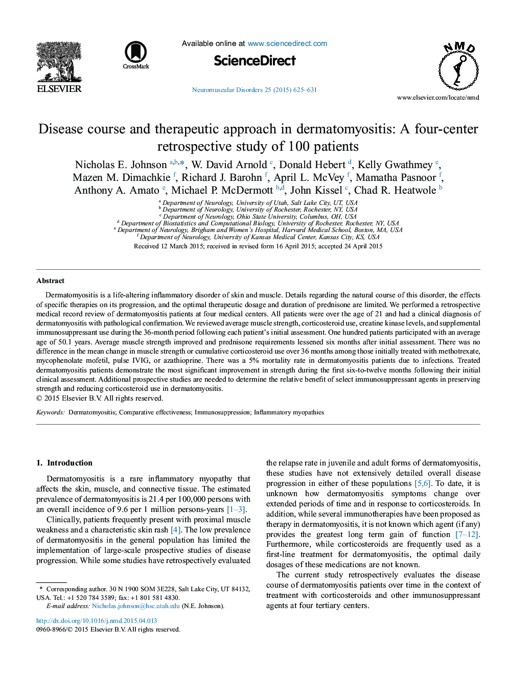 Disease course and therapeutic approach in dermatomyositis: A four-center retrospective study of 100 patients